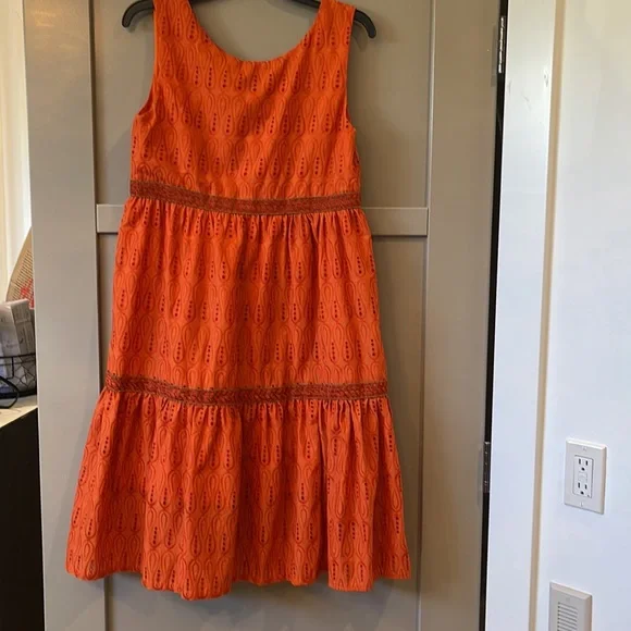 NWT Sam Edelman Strappy Orange Eyelet Ruffle MIDI Summer Dress Fully Lined. Sz 4 - Picture 5 of 12